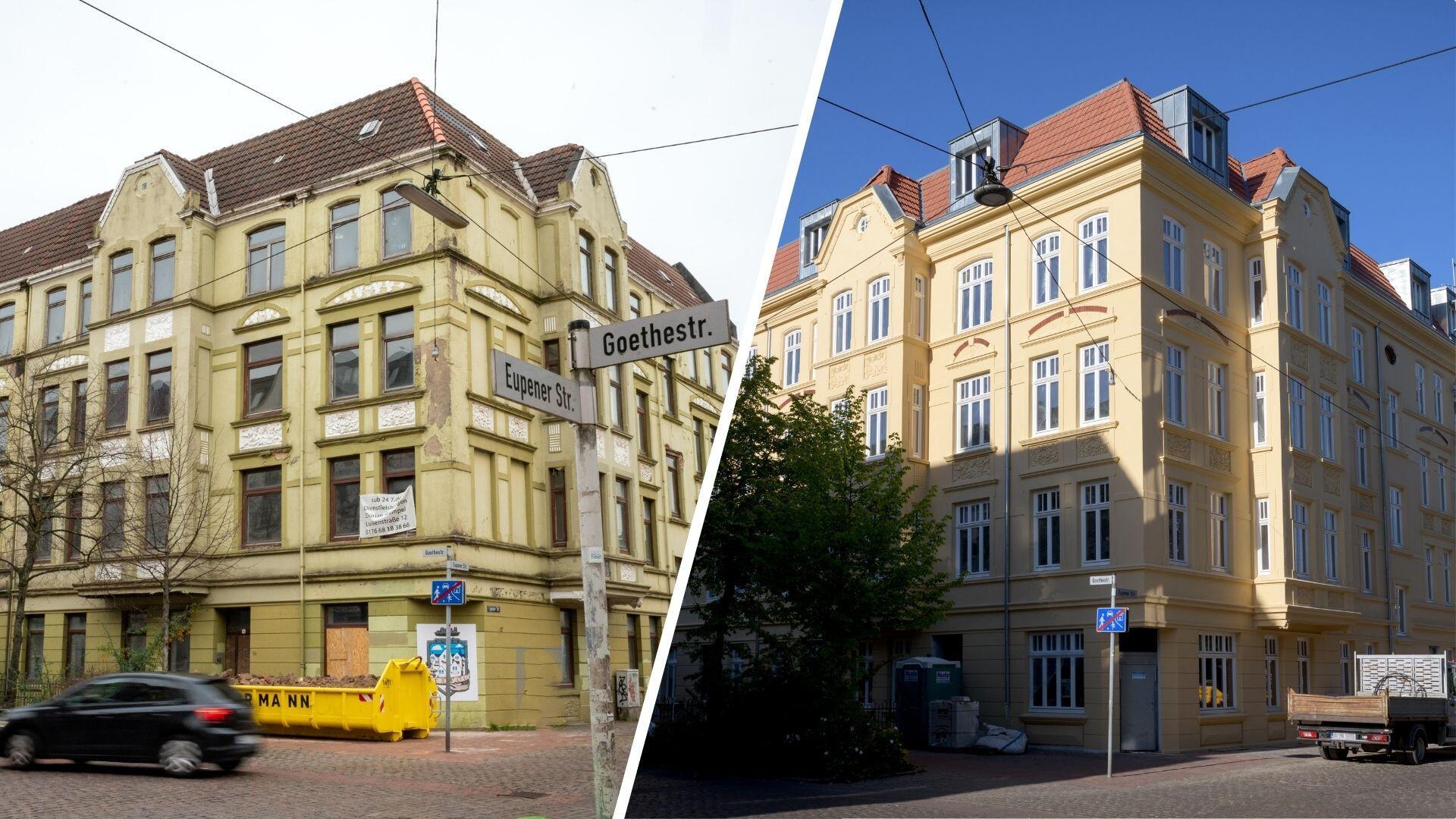  Das Gebäude an der Ecke Goethestraße und Eupener Straße galt als eine der übelsten Schrottimmobilien. Nun ist es ein Vorzeige-Gründerzeithaus.