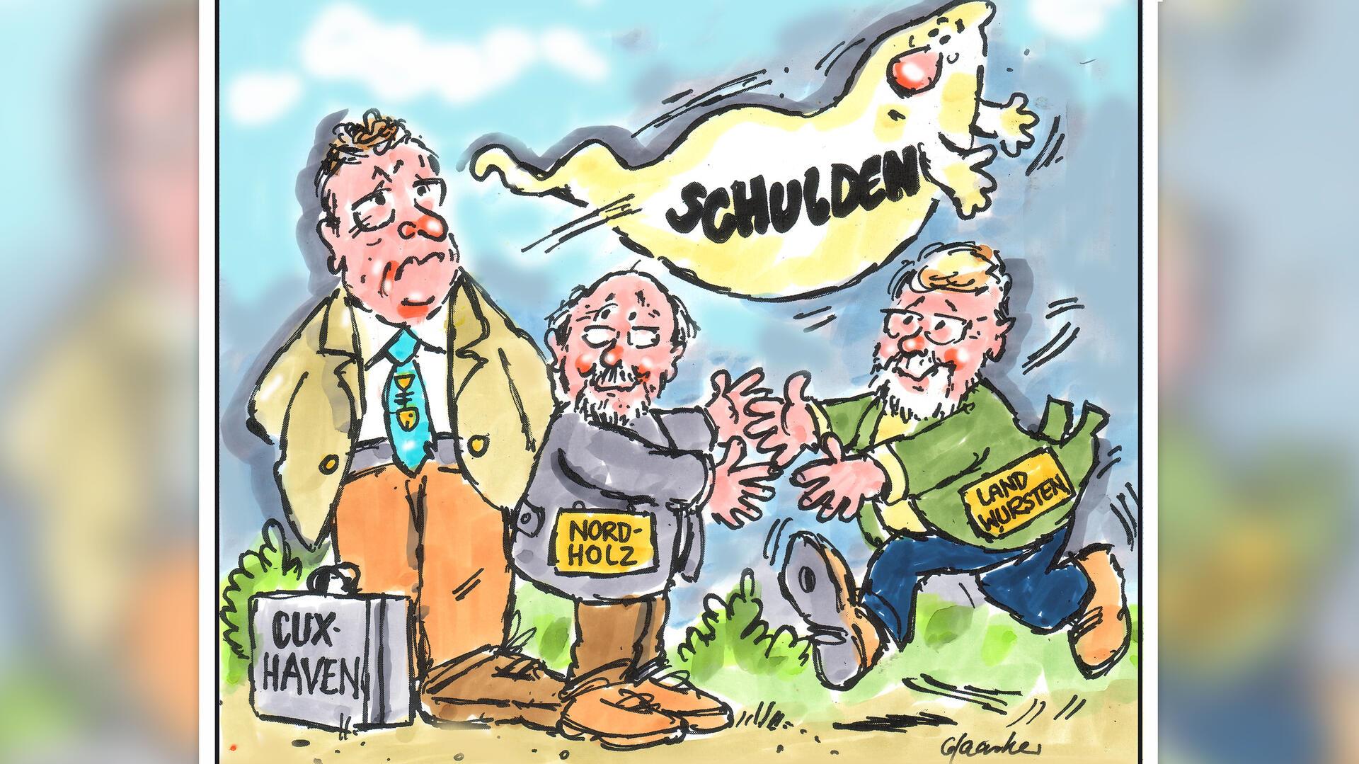 2011 unter der Karikaturistenbrille: Nordholz hatte sich entschieden – für Land Wursten als Fusionspartner und gegen Cuxhaven.