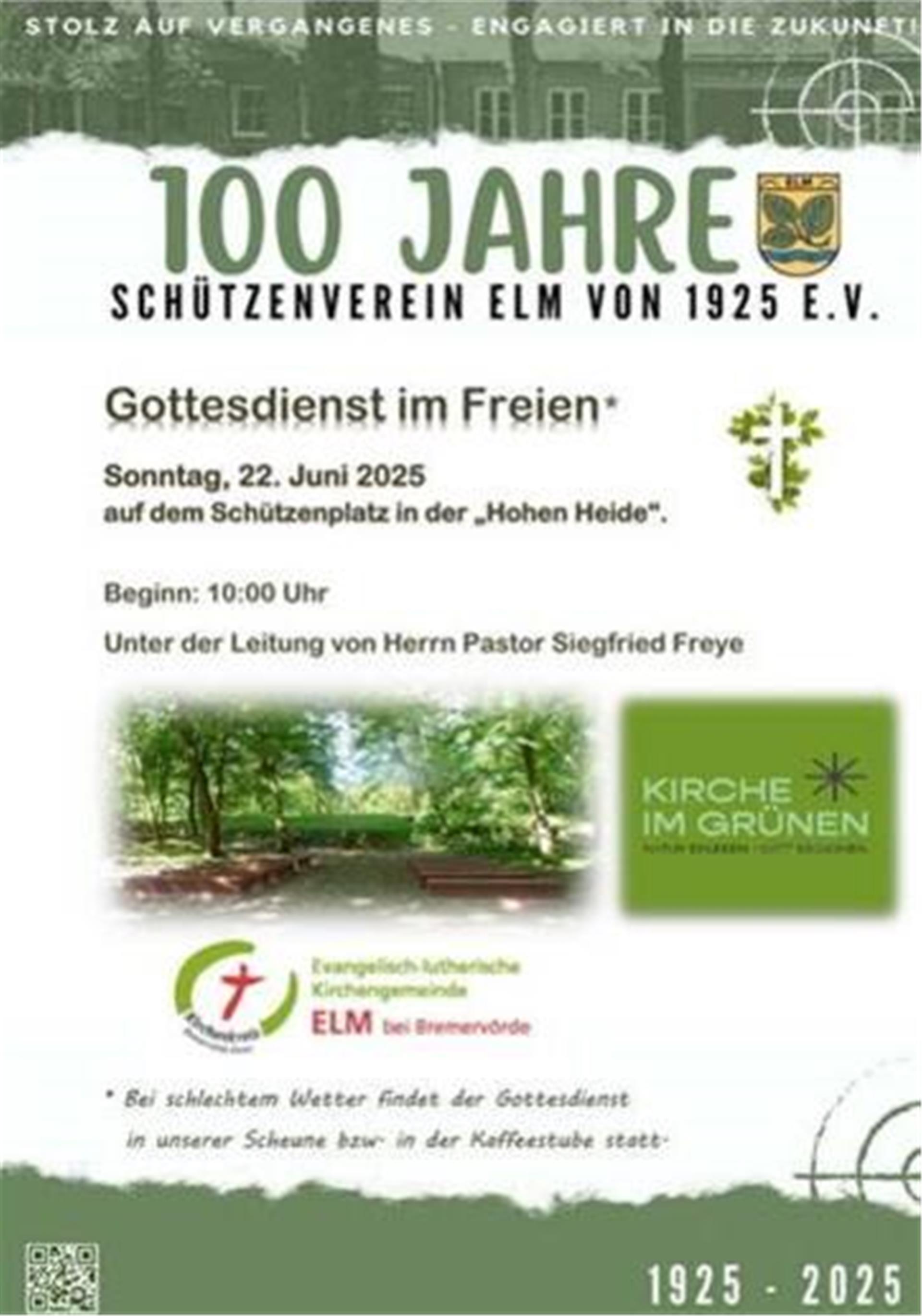 Am 22. Juni lädt der Schützenvereins Elm zum Jubliläumsgottesdienst auf dem Schützenplatz "Hohe Heide" ein.