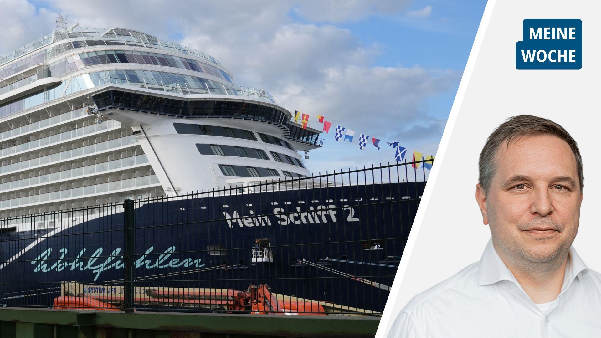 Ein Kreuzfahrtschiff und Dirk Bliedtner