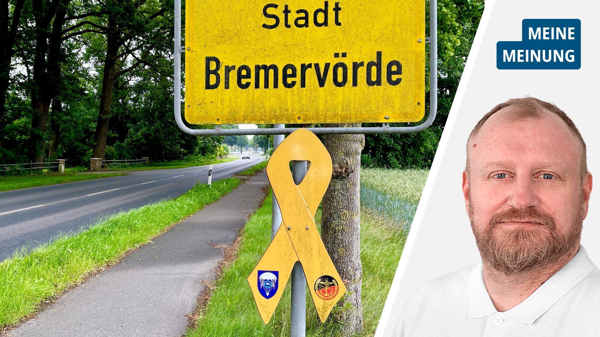 Jan IvenBald in Bremerhaven? Die Stadt Bremervörde hat bereits gelbe Schleifen an ihren Ortseingangsschildern befestigt.