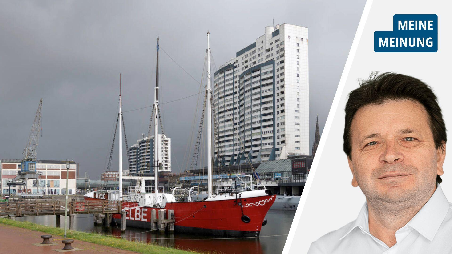 Links: ein Schiff im Wasser. Rechts: NZ-Reporter Ismail Kul.