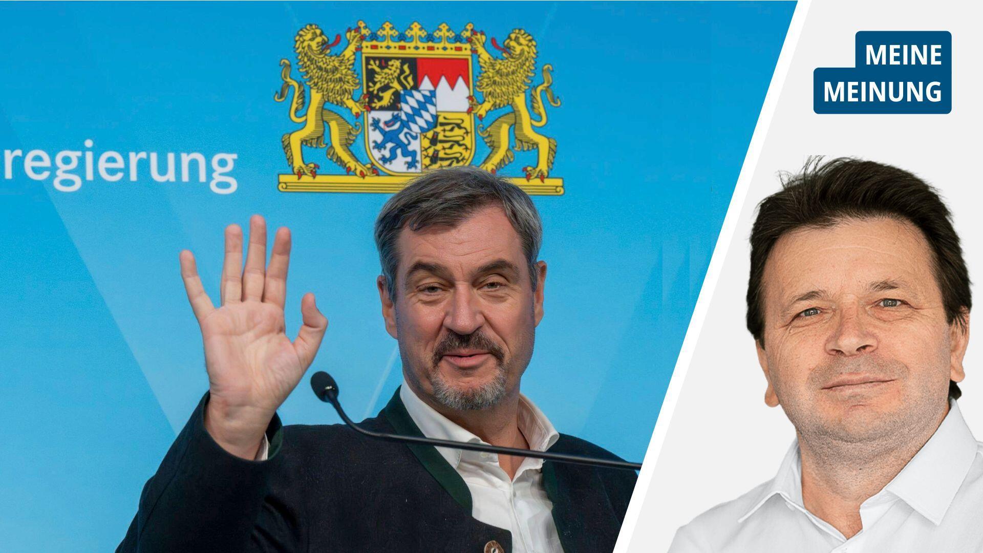 Links: Ministerpräsident Markus Söder von Bayern. Rechts: NZ-Reporter Ismail Kul.  