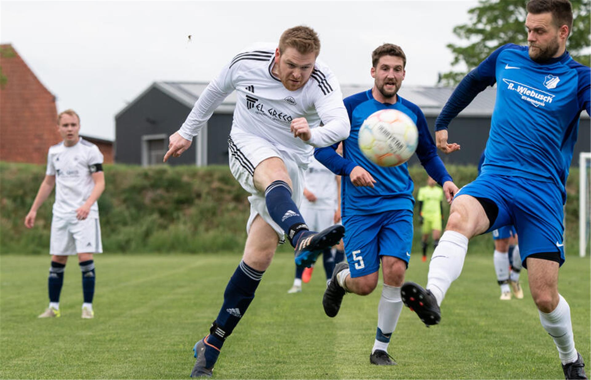 Mehrere Männer laufen hinter einem Ball her.