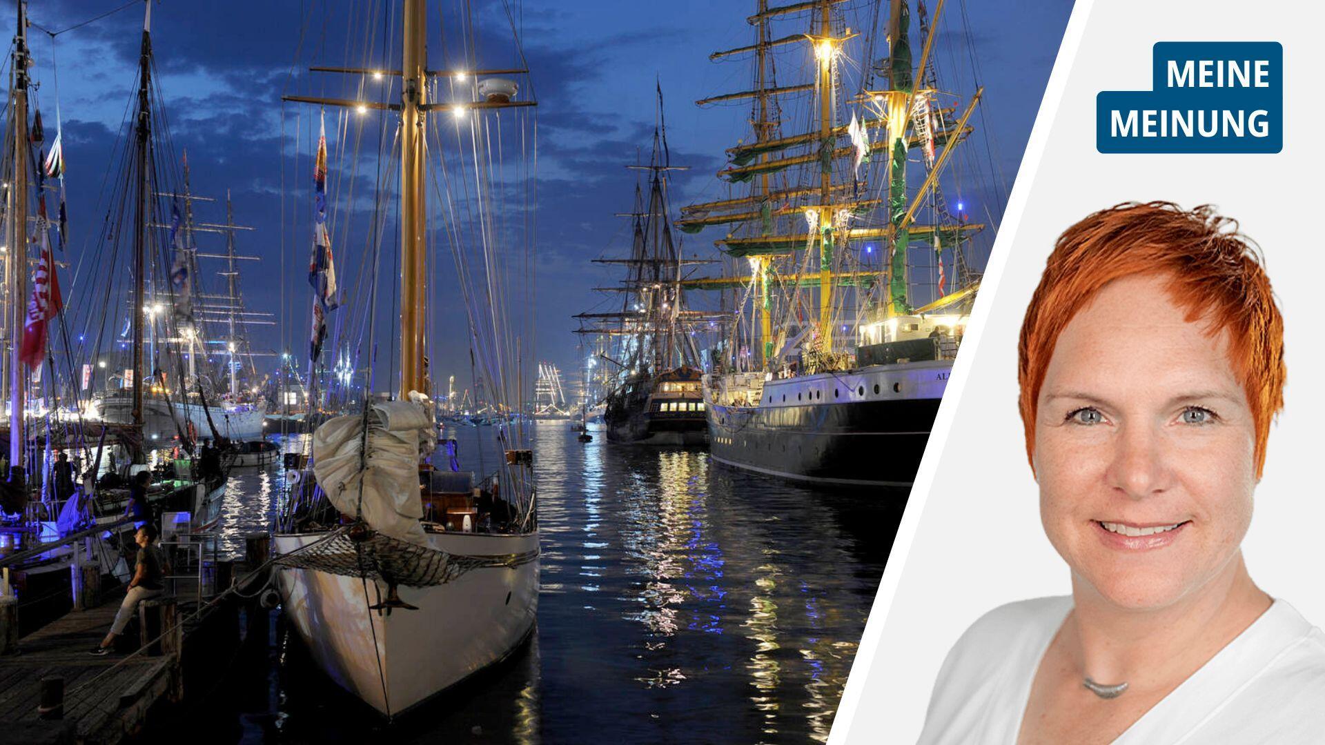 Geteiltes Bild, Schiffe und die Autorin des Textes. Bremerhaven kann so schön sein – machen wir es den Gästen doch bitte nicht mies.