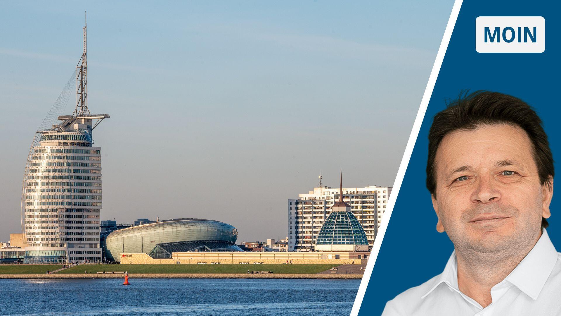 Blick auf Bremerhaven vom Weser aus. 