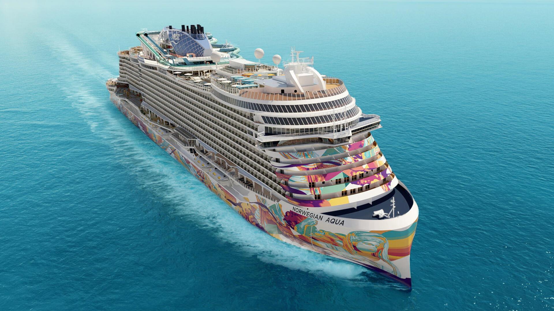 Meeresgiganten: Diese neuen Kreuzfahrtschiffe starten 2025 Bunt und mit einer größeren Auswahl geräumiger Kabinen als bisherige NCL-Schiffe: die „Norwegian Aqua“.