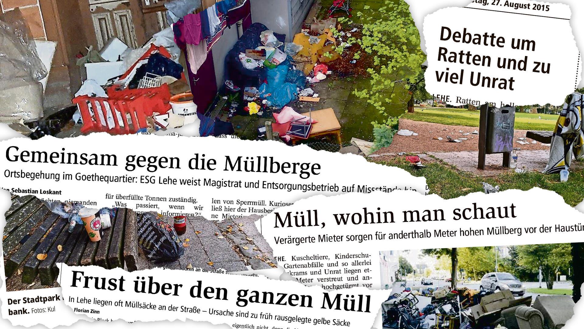 Blick auf Überschriften aus der NORDSEE-ZEITUNG aus den vergangenen 15 Jahren zum Thema Müll.