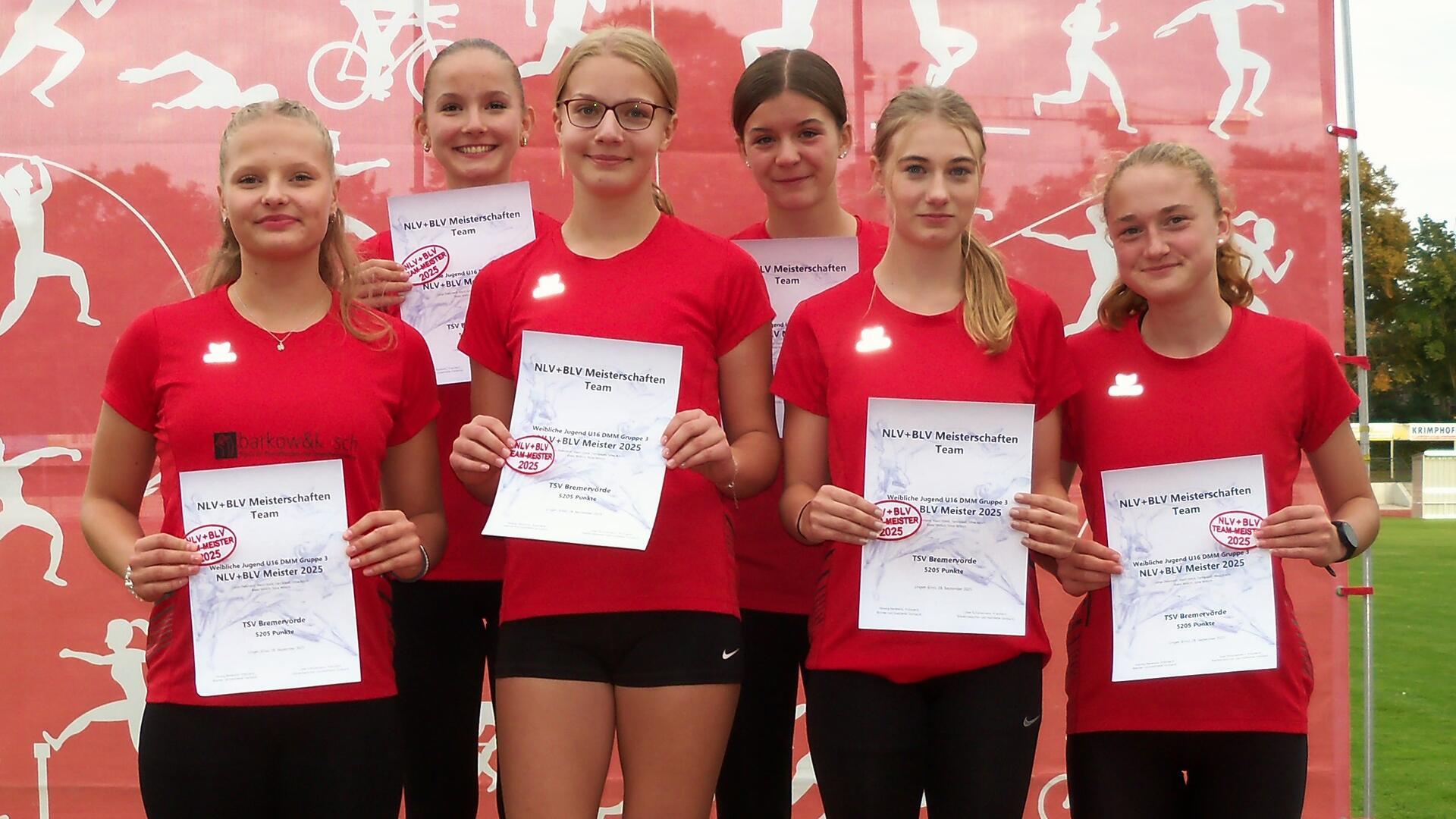 Der TSV Bremervörde ist U16-Team-Landesmeister in der Besetzung: Stine Wittch, Rieke Wittich, Marit Hinck, Mina Kosch, Tamia Kett und Lahja Diekmann.