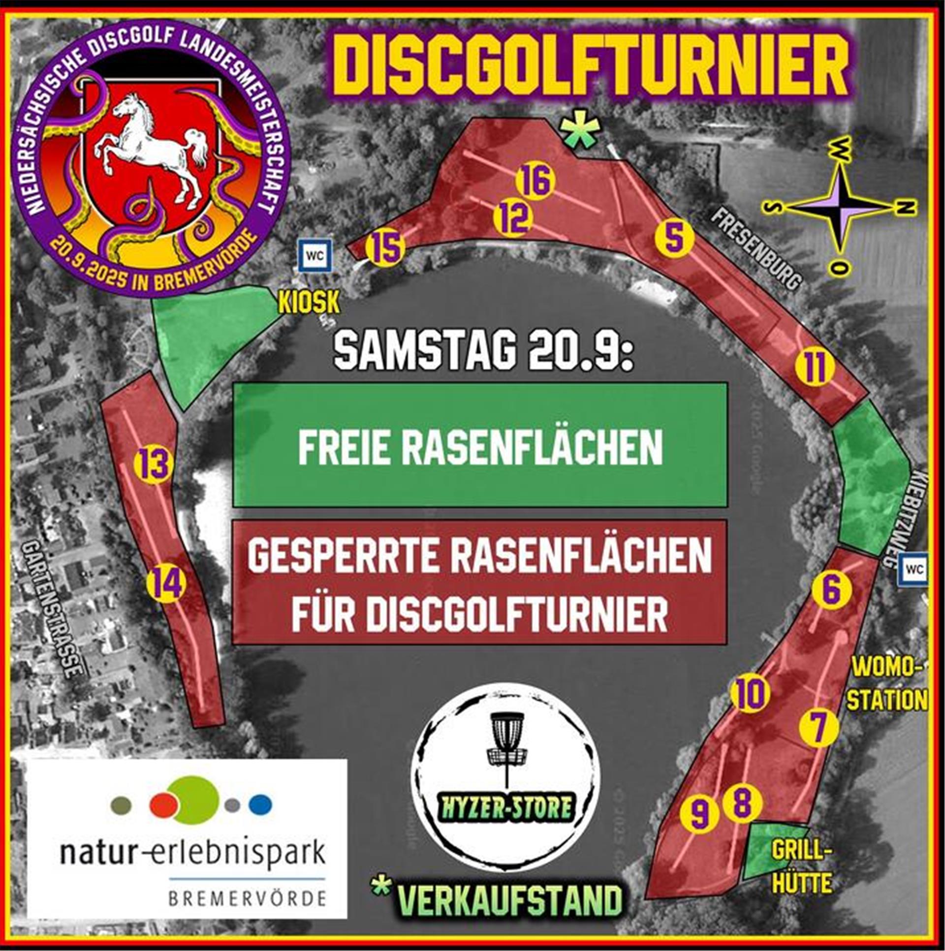 Die Kraken Bremervörde weisen darauf hin, dass am Turniertag einige Rasenflächen am Vörder See gesperrt sind.