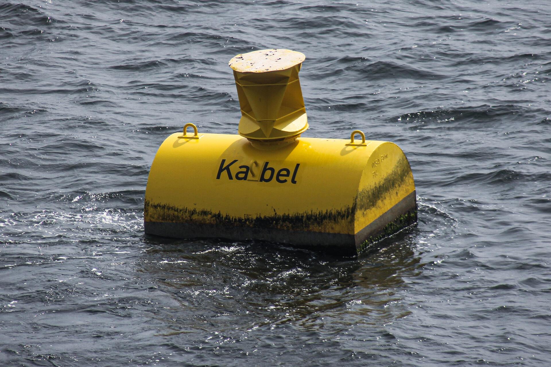 Die Warntonne markiert das Seekabel, die wichtigste Verbindung des Leuchtturms. ...