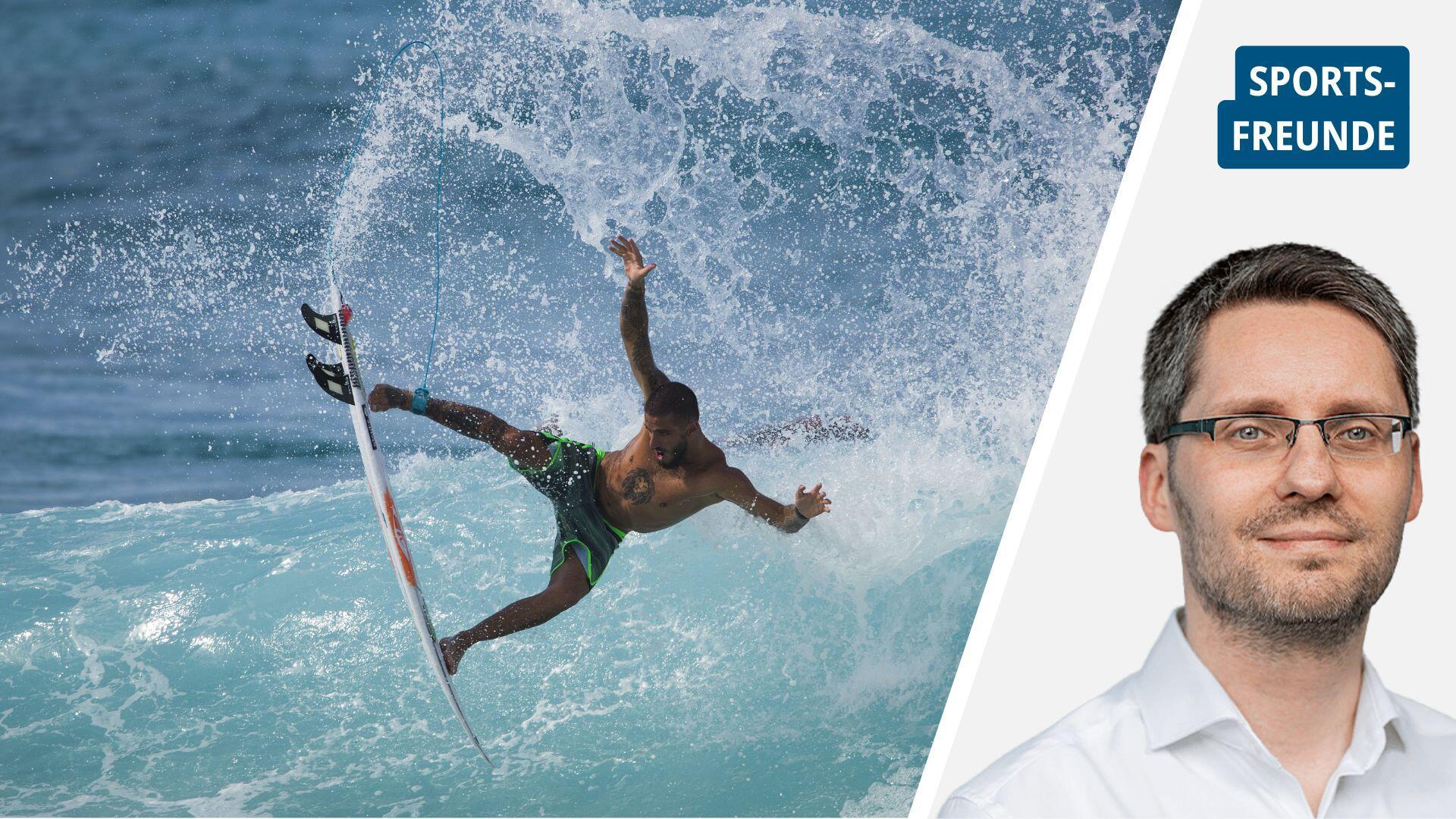Ein Surfer und Reporter Pascal Patrick Pfaff.