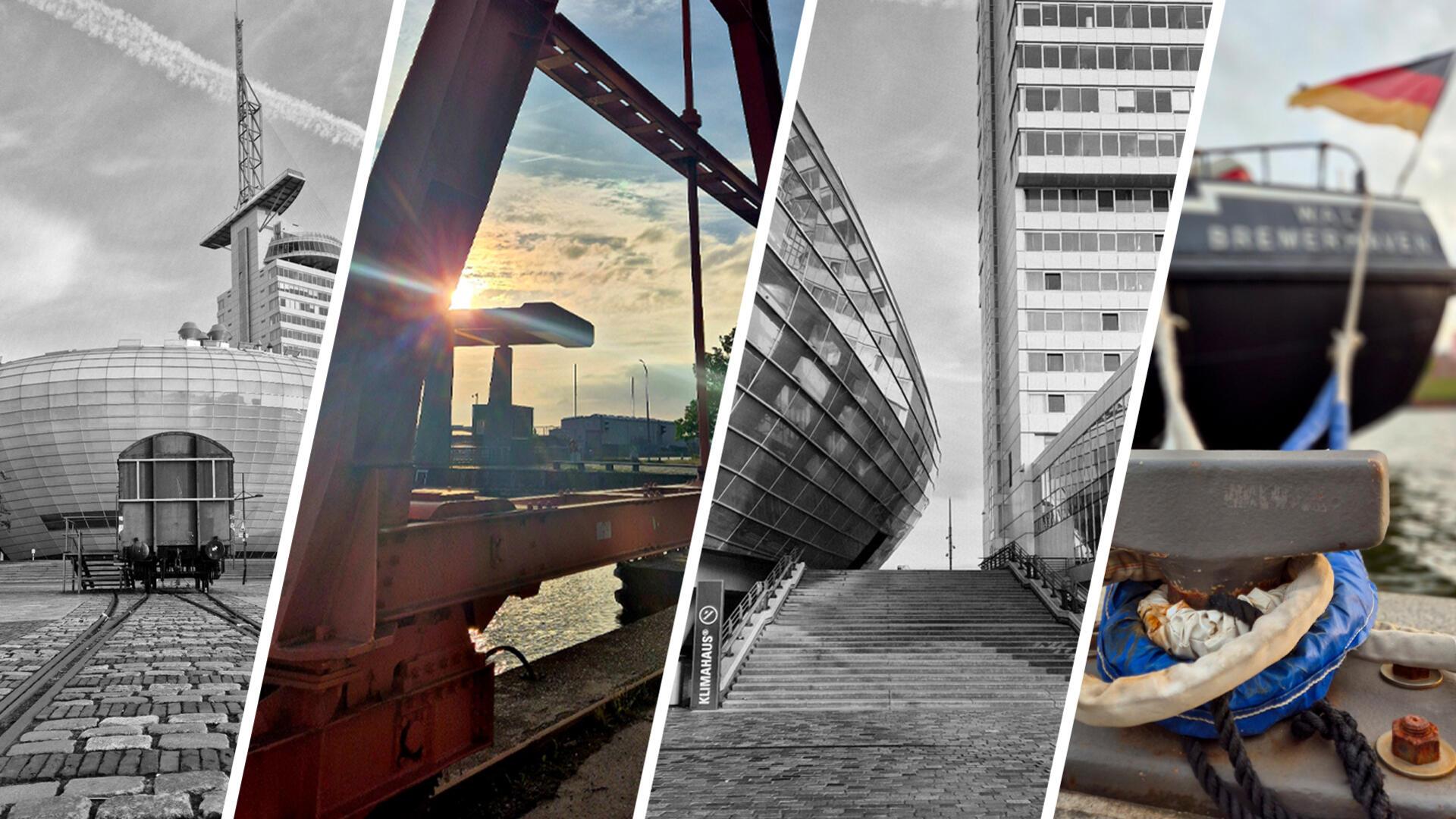 Eine Collage von vier Fotos aus Bremerhaven.