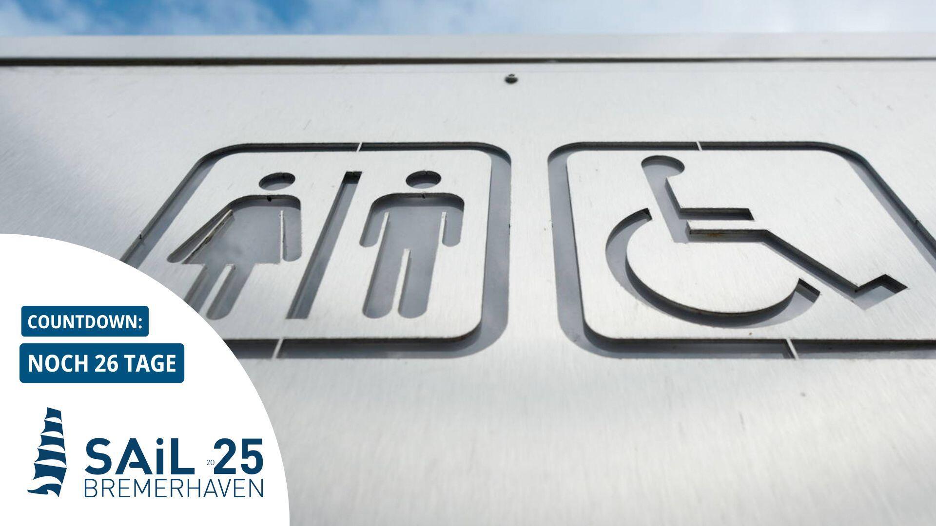 Öffentliche Toilette für Frauen, Männer und Menschen mit Beeinträchtigungen. 