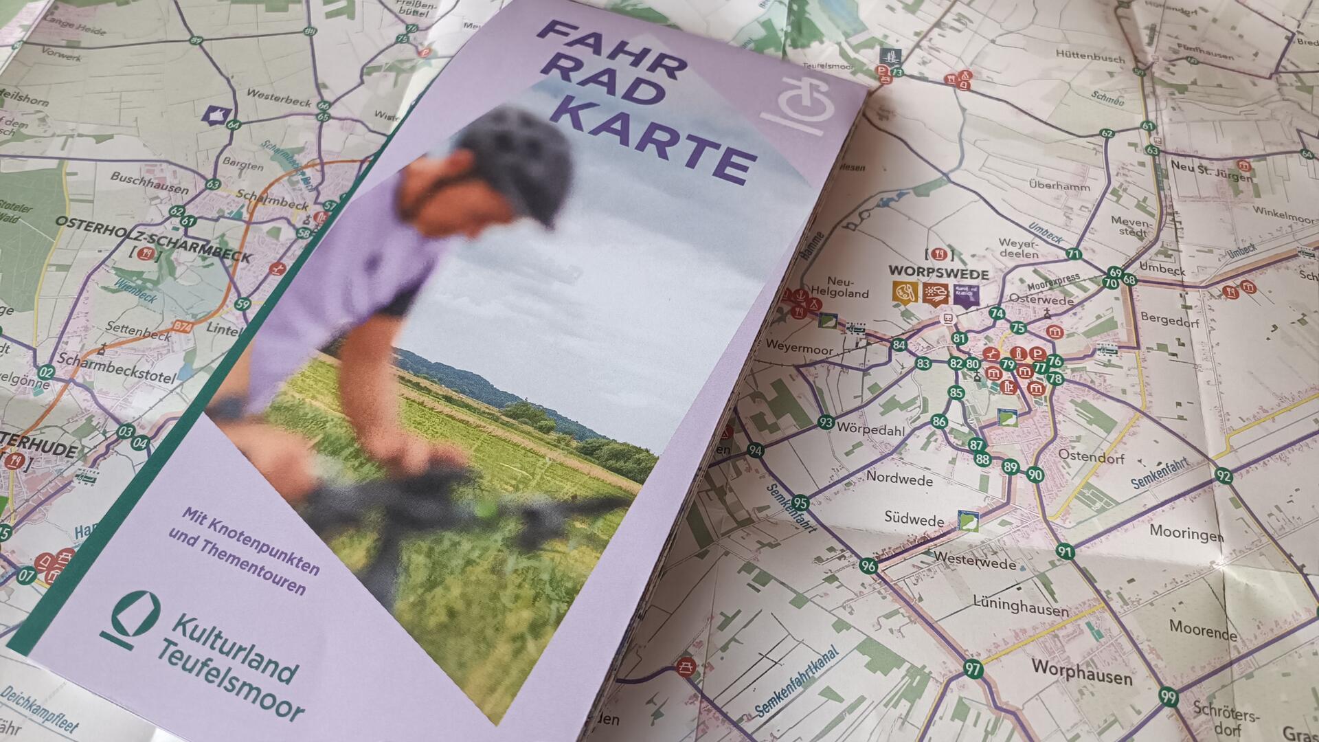 Die Fahrrad Kulturland Teufelsmoor liegt auf einer Landkarte