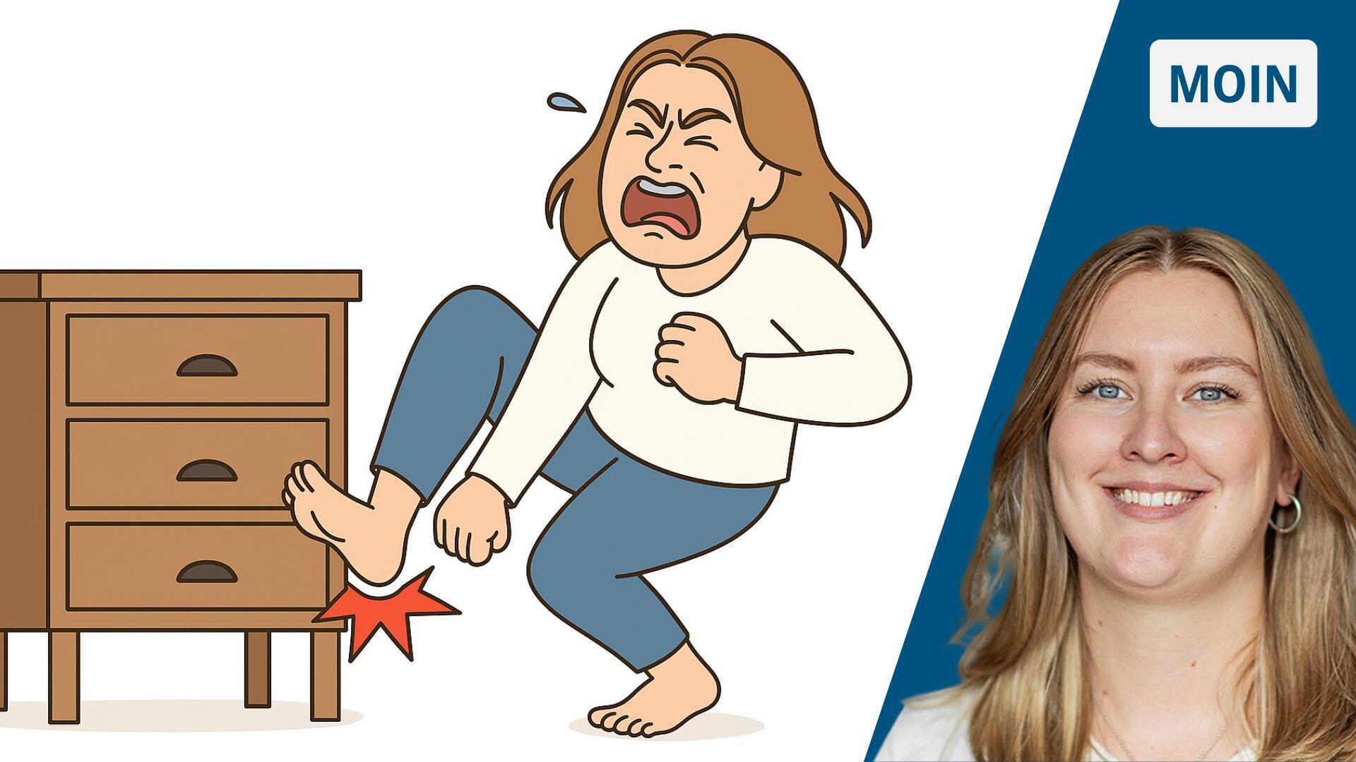 Frau bricht sich den Zeh. 