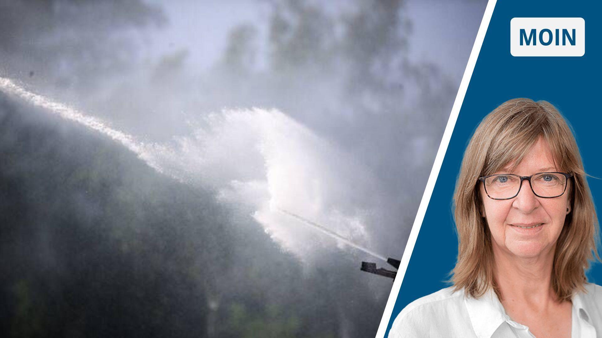 Wasserstrahl und das Porträt einer Frau.