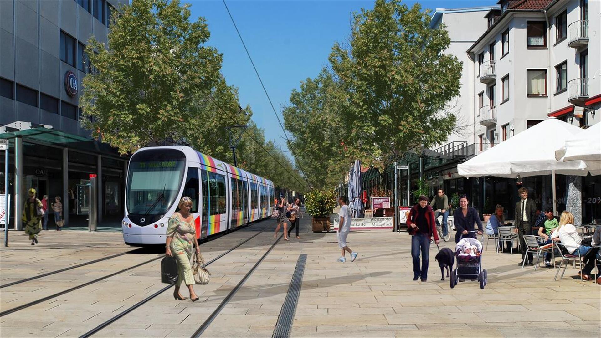 Kann diese Montage einmal Wirklichkeit werden? Ein Prüfverfahren soll Klarheit bringen, ob die Straßenbahn einen volkswirtschaftlichen Nutzen für die Stadt hat. Montage: VCD