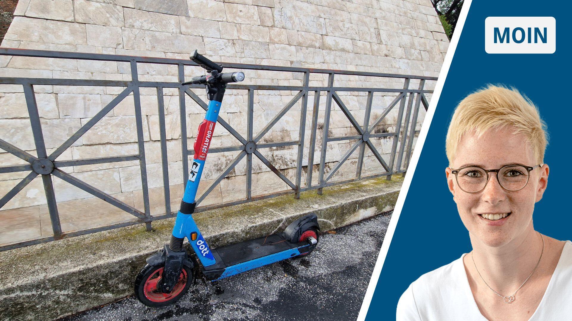 Ein E-Scooter steht an einer Straße. 