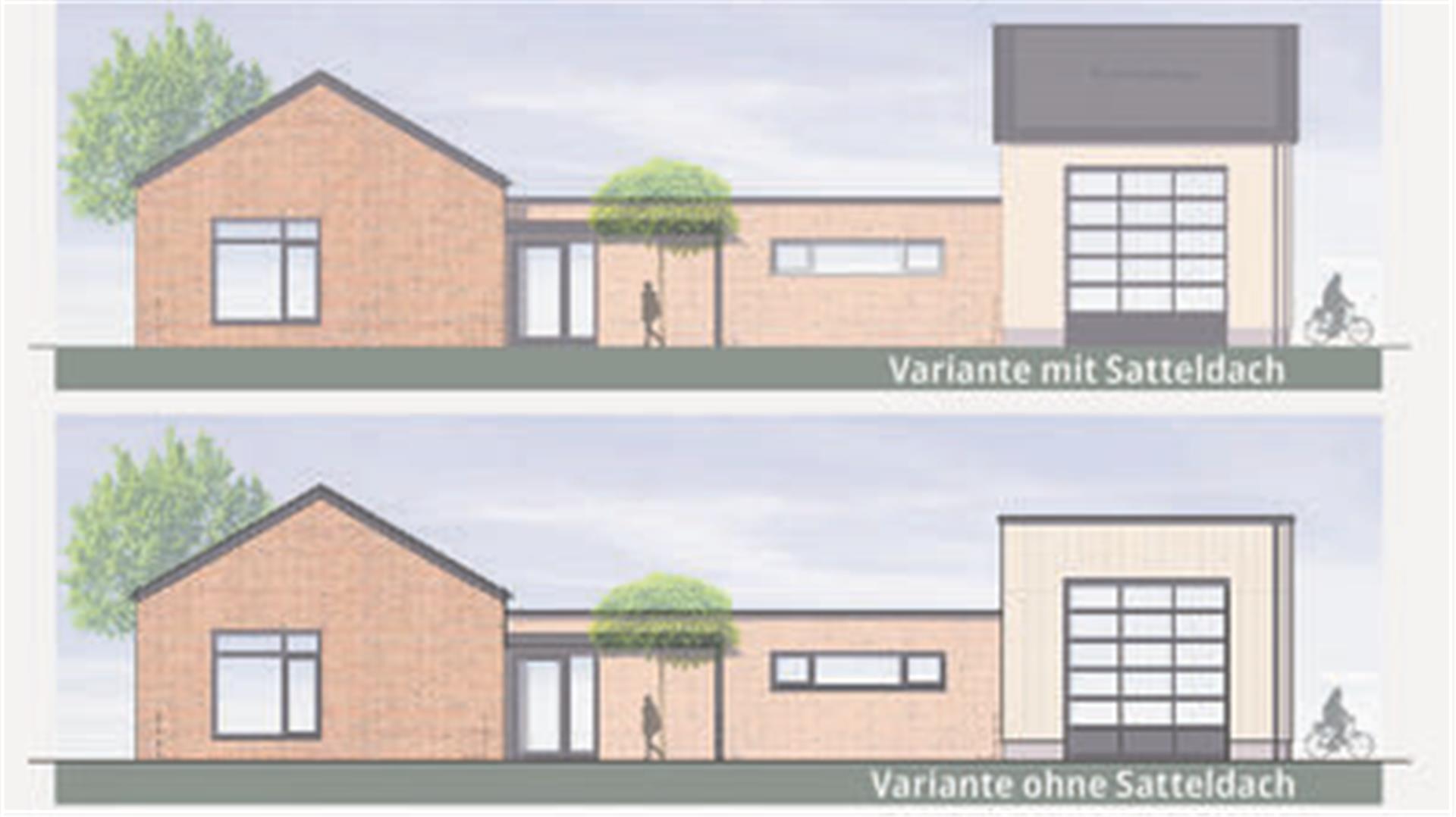 Neue Fahrzeughalle mit oder ohne Spitzdach: In Kassebruch werden zwei mögliche Varianten diskutiert.
