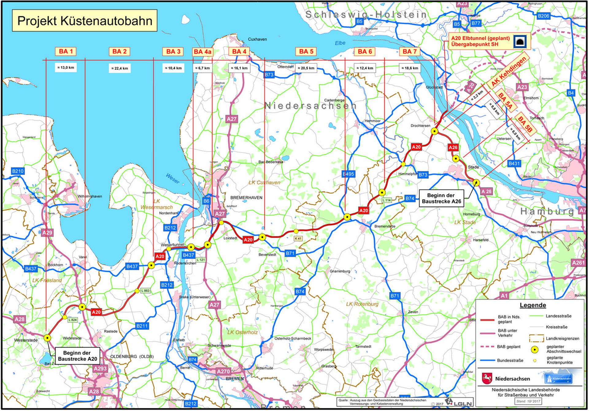 Projekt Küstenautobahn: Übersichtskarte.