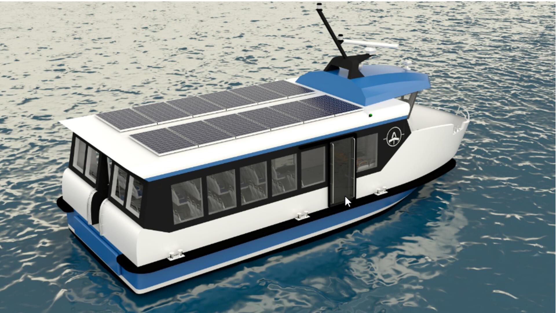 Blick auf eine Animation: Das neue Dünentaxi hat Solar an Deck und einen Elektromotor.