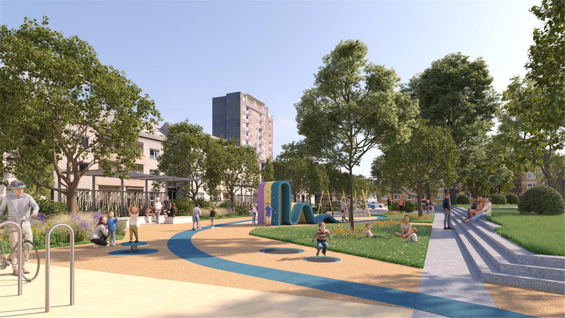 So könnte das Konzept für die Umgestaltung des Parkplatzes Prager Straße aussehen.