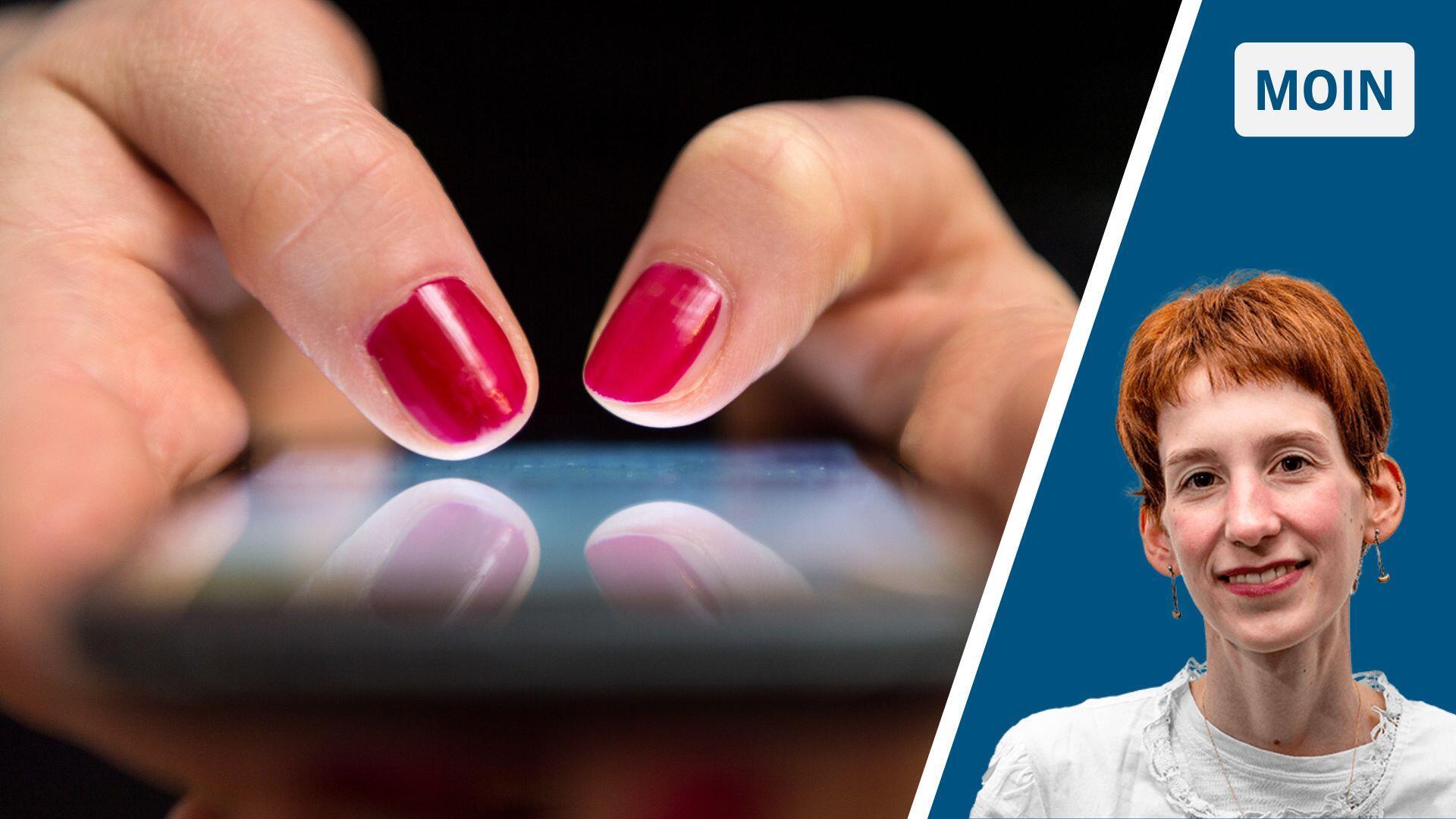 Frau tippt auf Smartphone